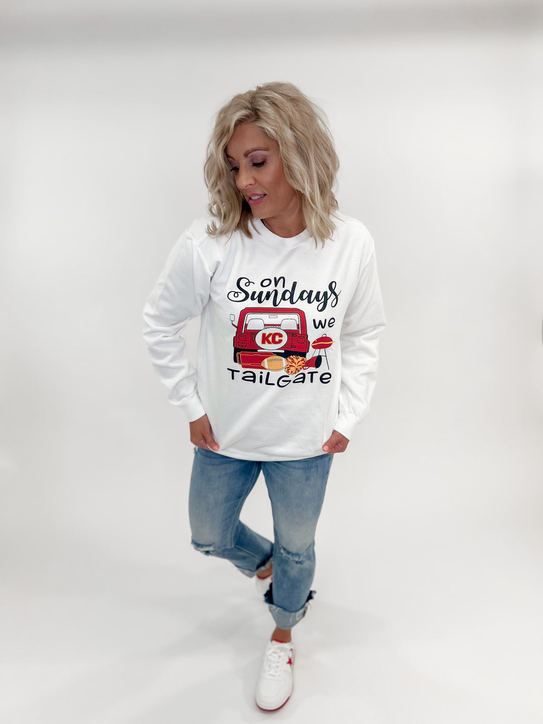 On Sundays We Tailgate Graphic Sweatshirt, Pigment Dyed White