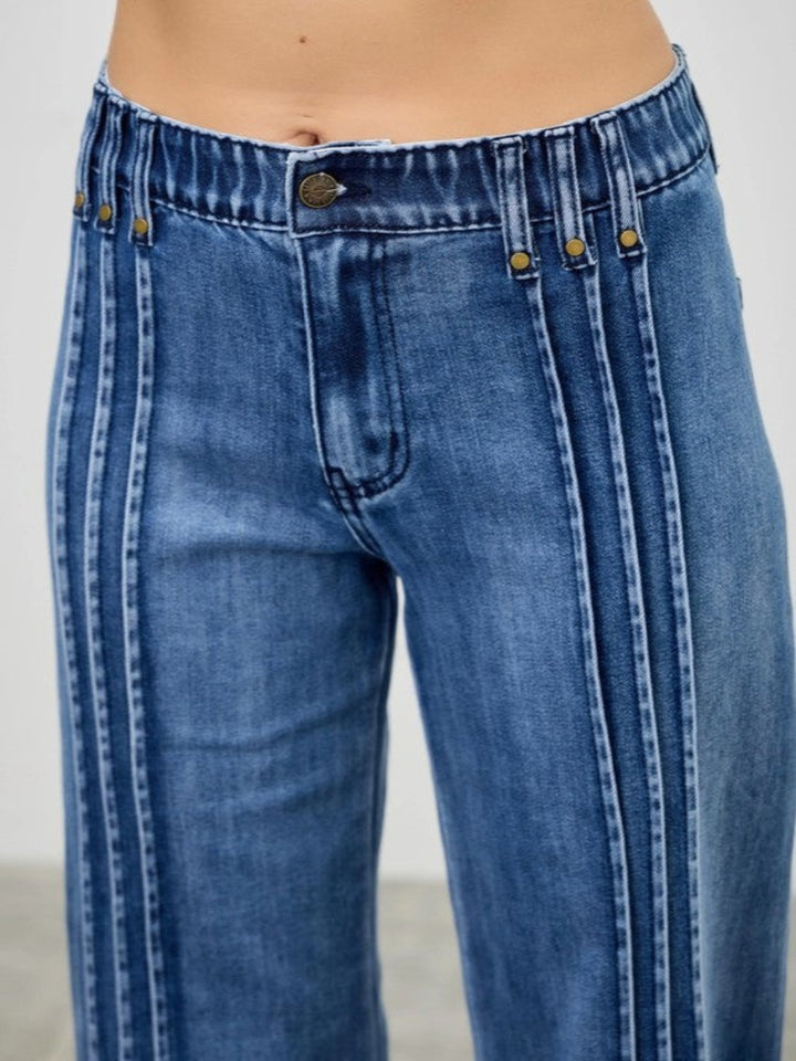 Pleated Ease High Rise Wide Leg Jeans, Medium Wash