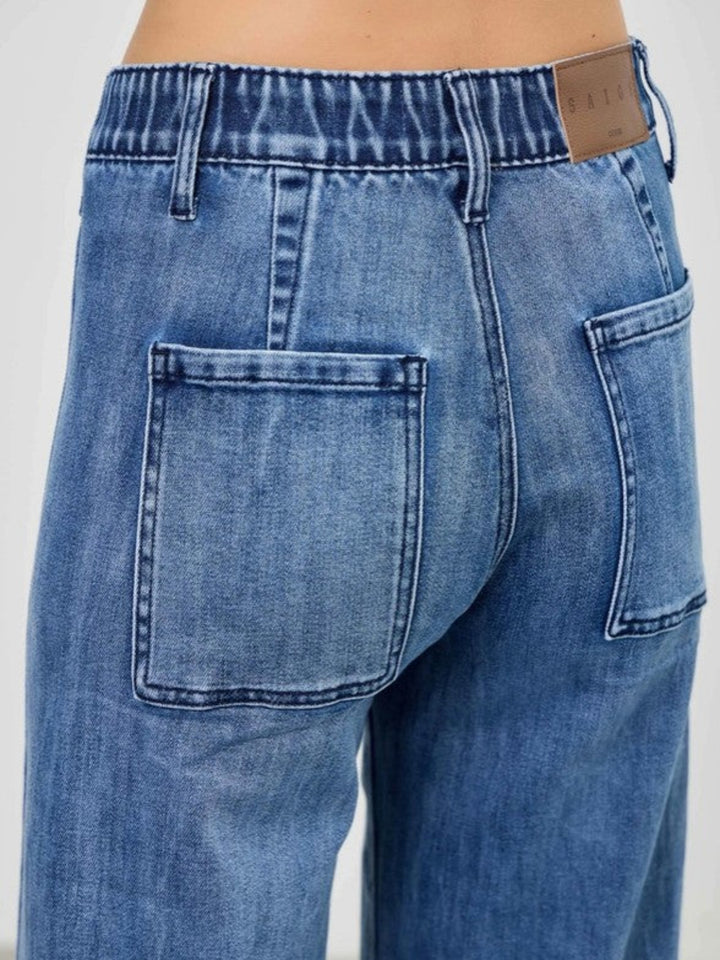 Pleated Ease High Rise Wide Leg Jeans, Medium Wash