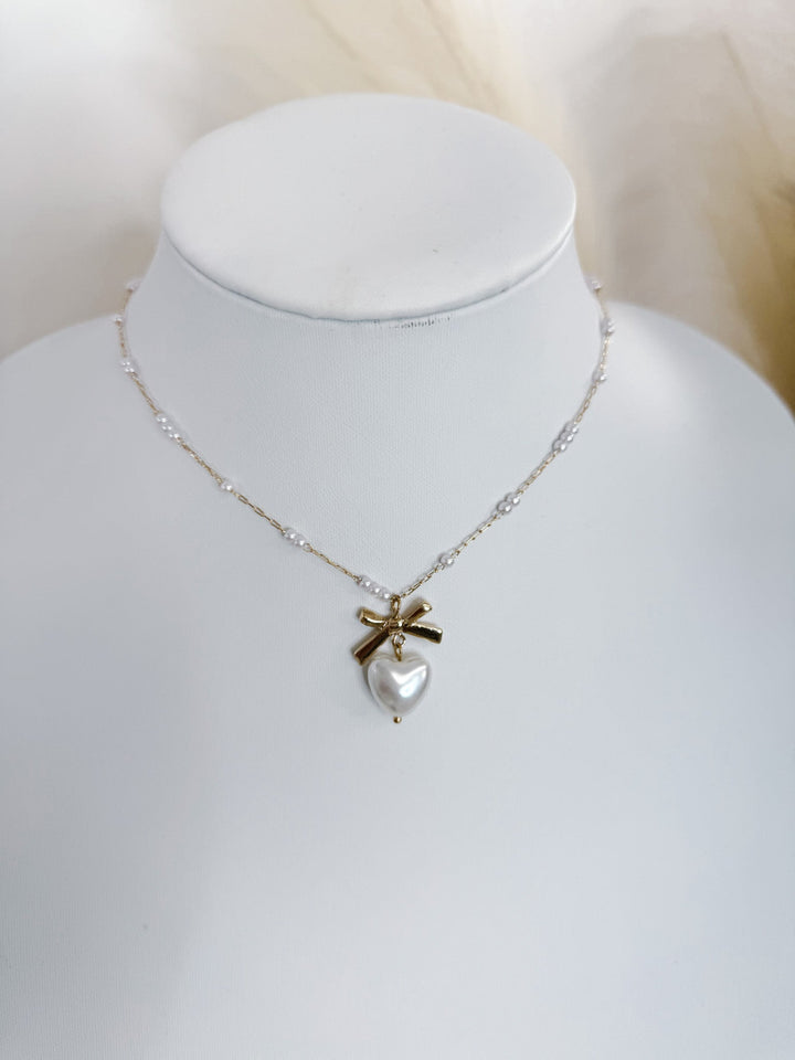 Pearl Heart Charm Necklace, Gold