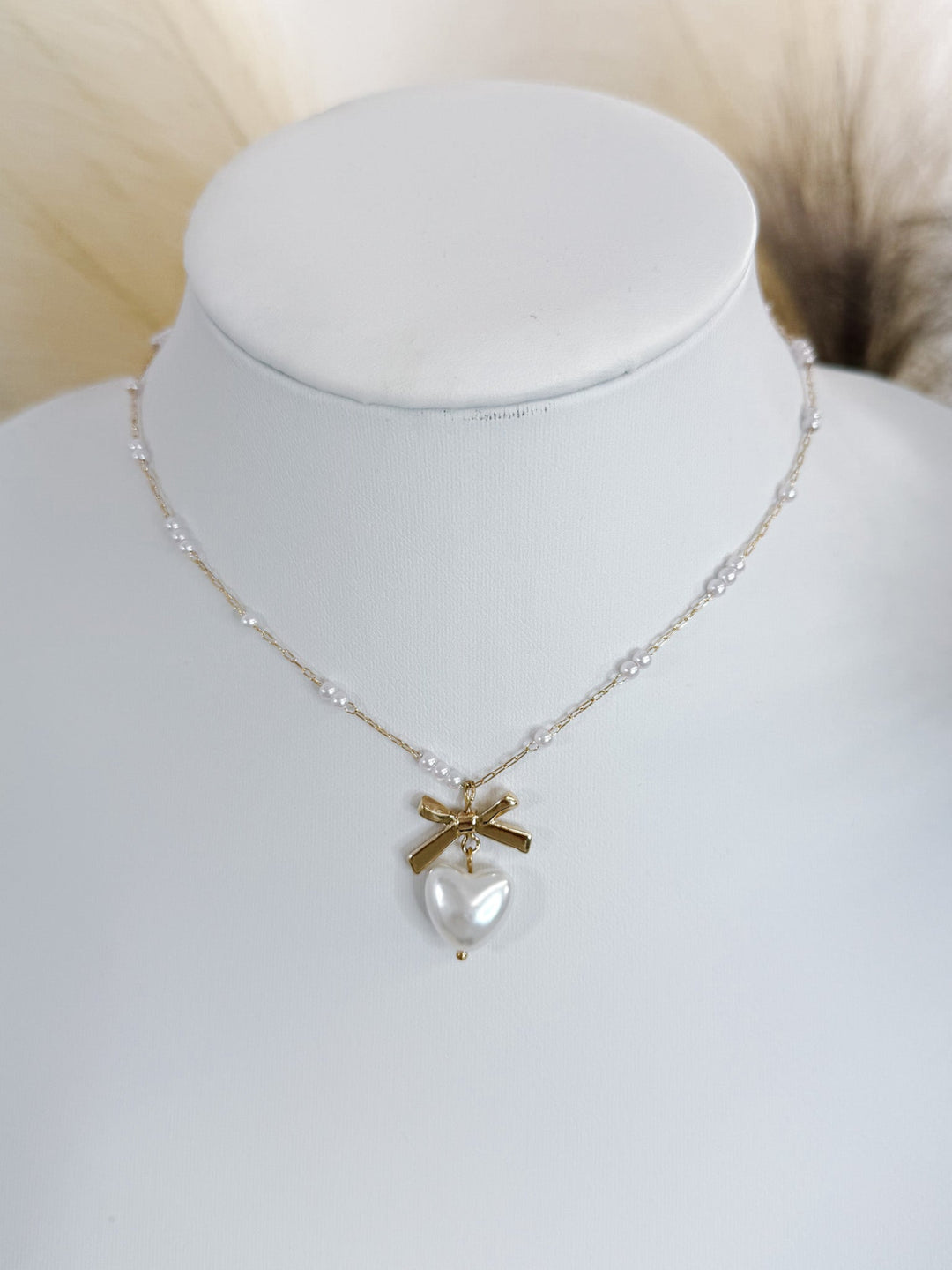 Pearl Heart Charm Necklace, Gold
