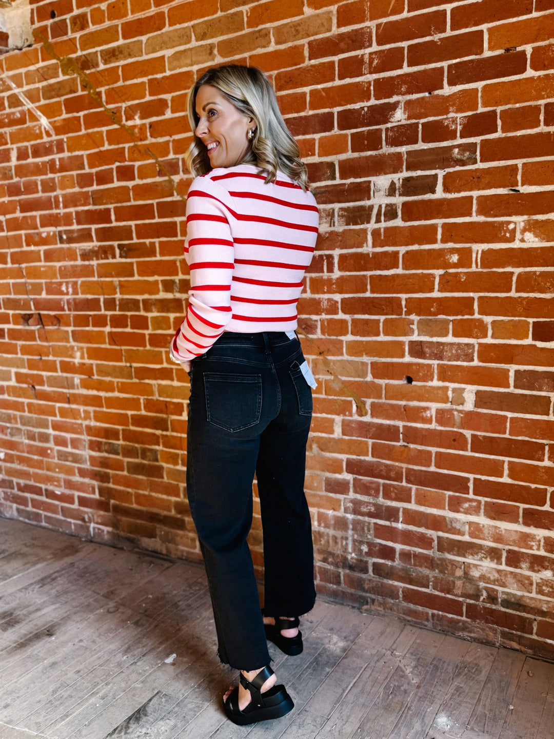 Peppermint Stripes Long Sleeve Top, Pink/Red