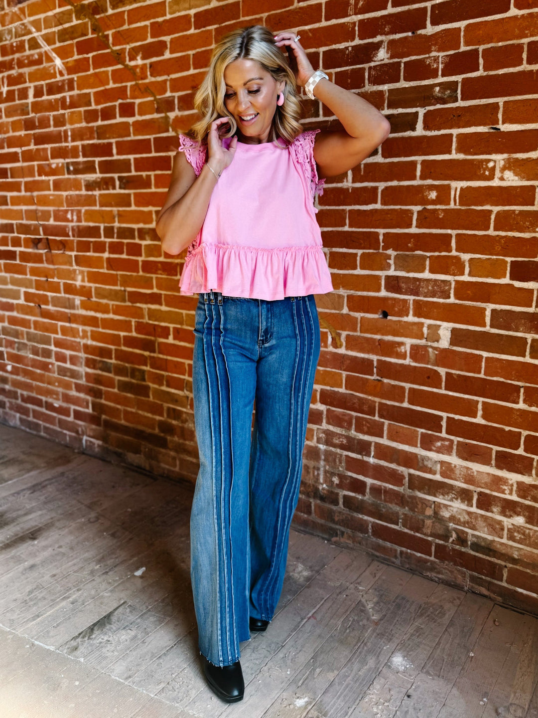 Petal Play Side Lace Ruffle Top, Charming Pink