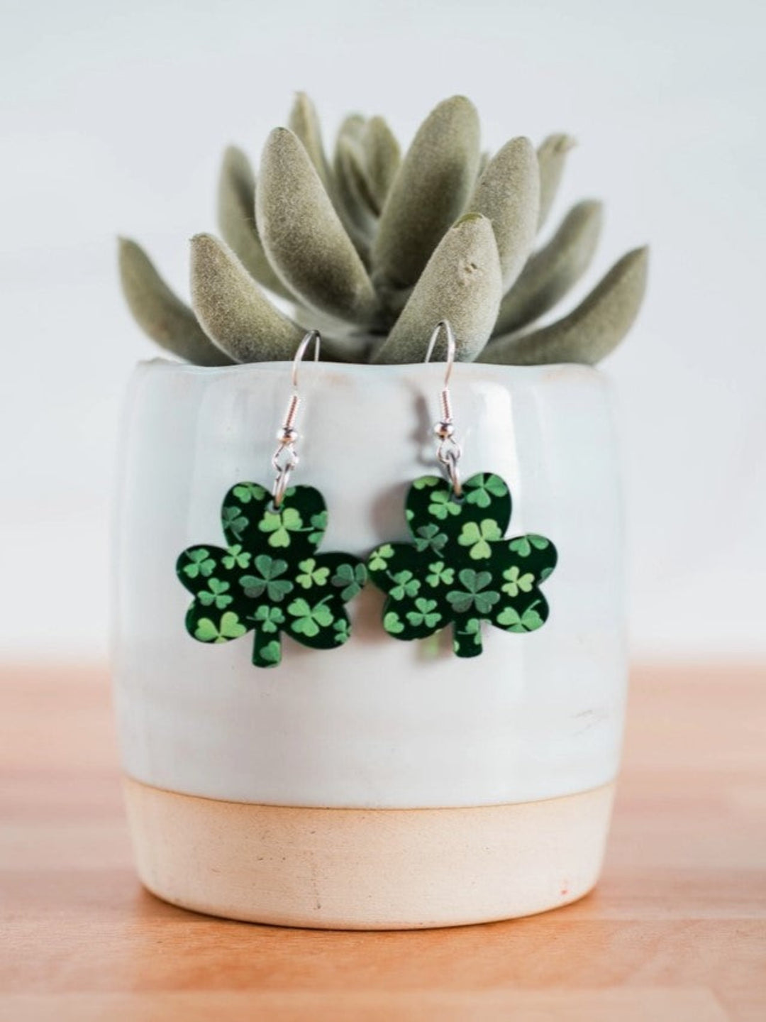 Petite Green Mirror Shamrock Dangle Earrings