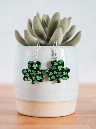 Petite Green Mirror Shamrock Dangle Earrings