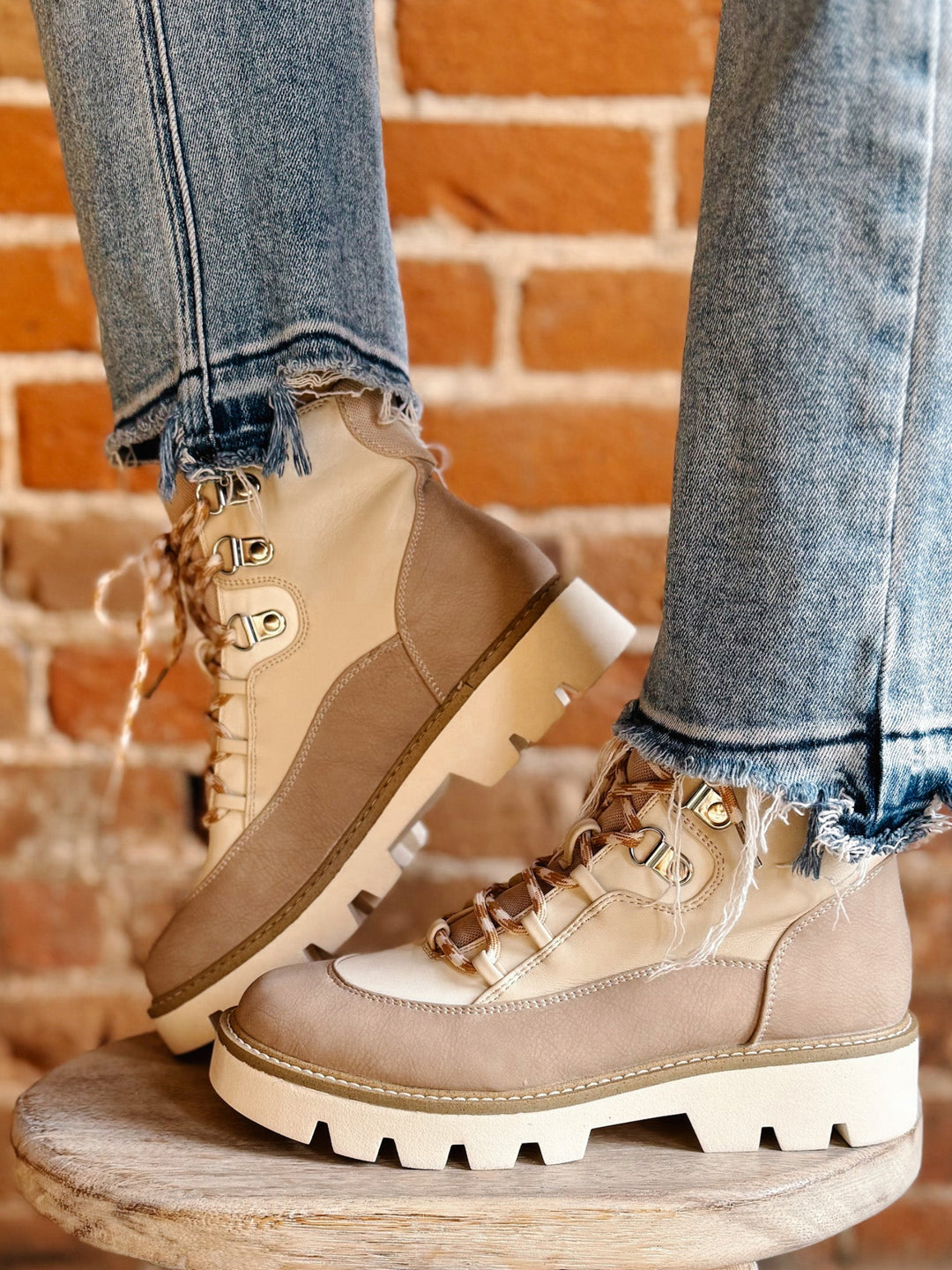 Pfeiffer Lug Sole Short Boot, Cream Multi