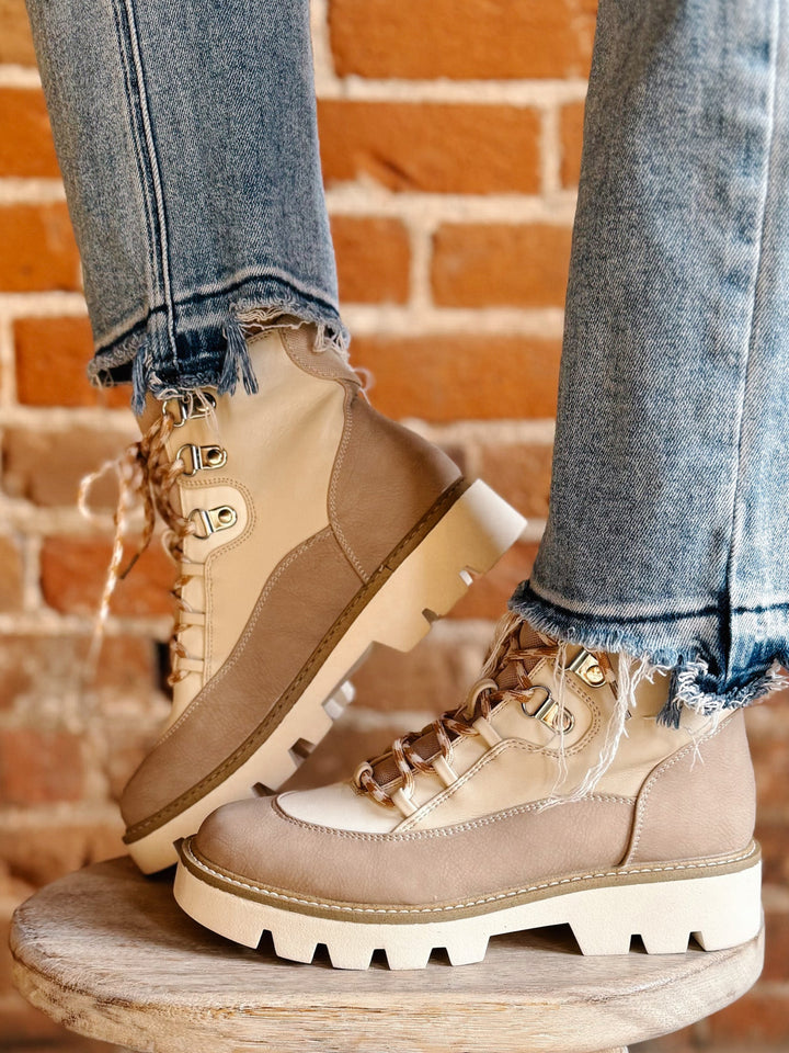 Pfeiffer Lug Sole Short Boot, Cream Multi