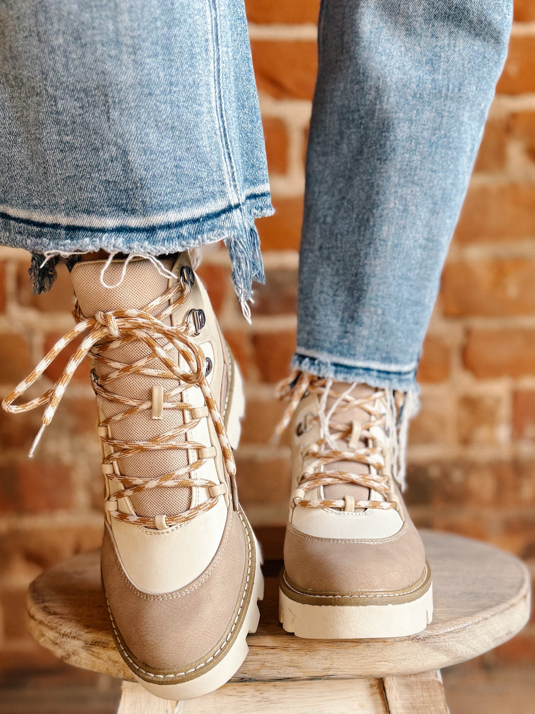 Pfeiffer Lug Sole Short Boot, Cream Multi