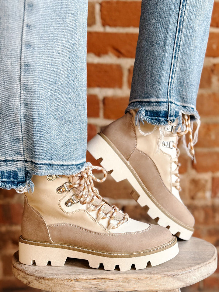 Pfeiffer Lug Sole Short Boot, Cream Multi