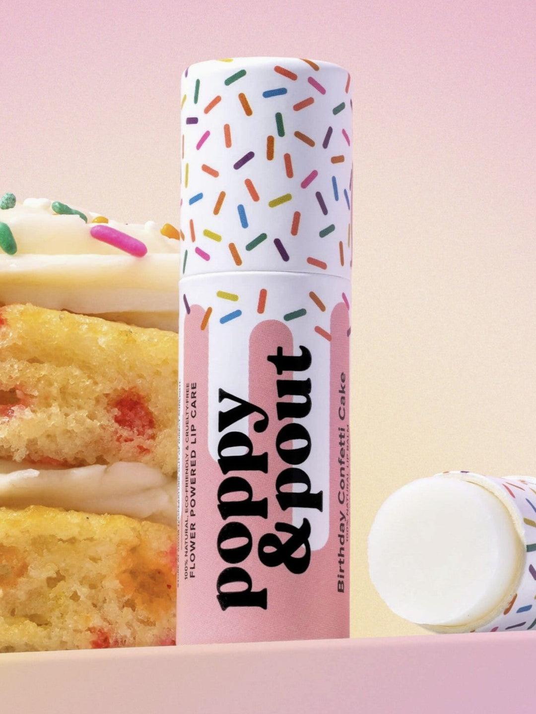 Poppy & Pout Lip Balm, Pink Birthday Confetti Cake
