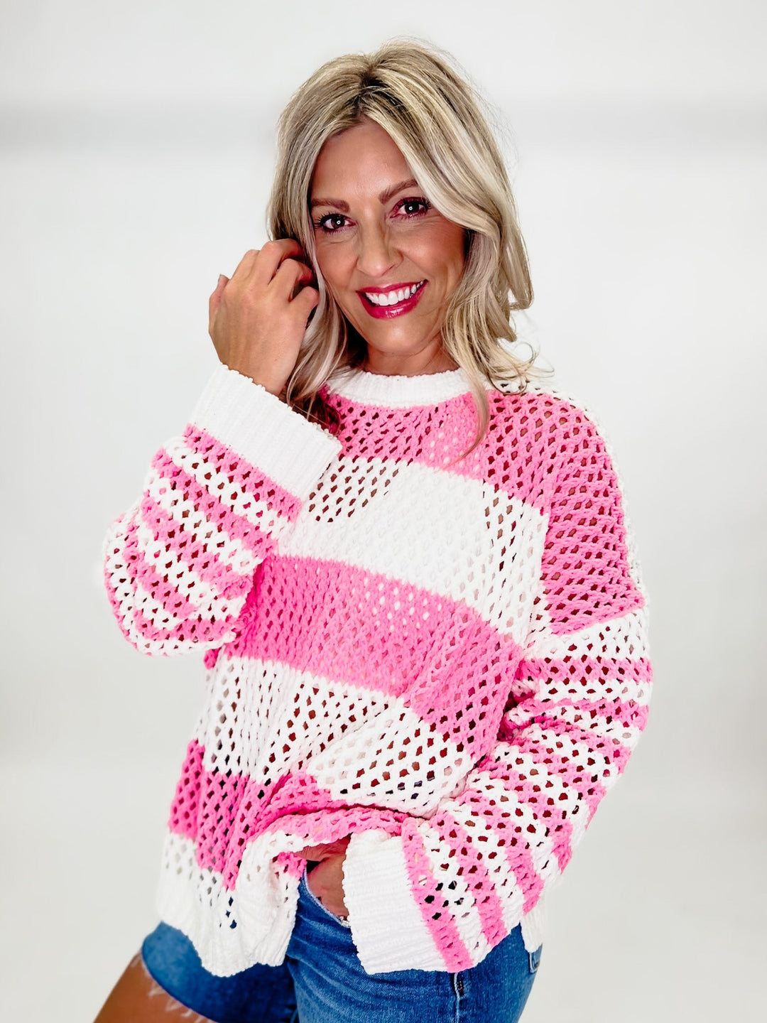 Pink Popsicle Stripe Netted Top, Pink