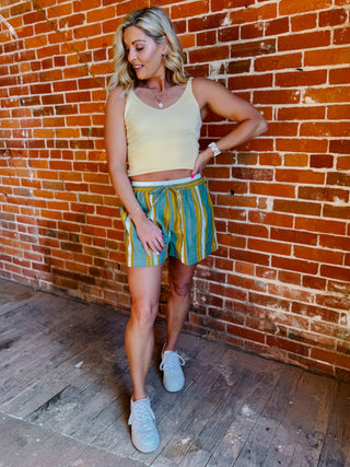 Pistachio Stripe Pull-On Shorts