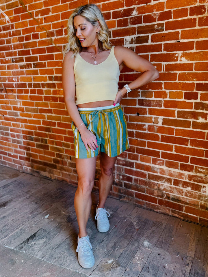 Pistachio Stripe Pull-On Shorts