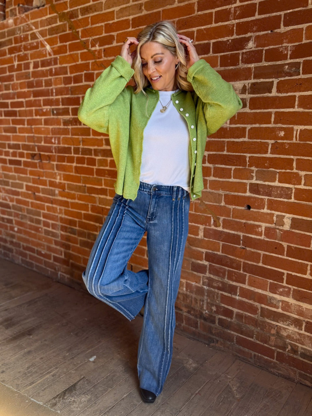 Polished Ease Button-Front Knit Cardigan, Avocado