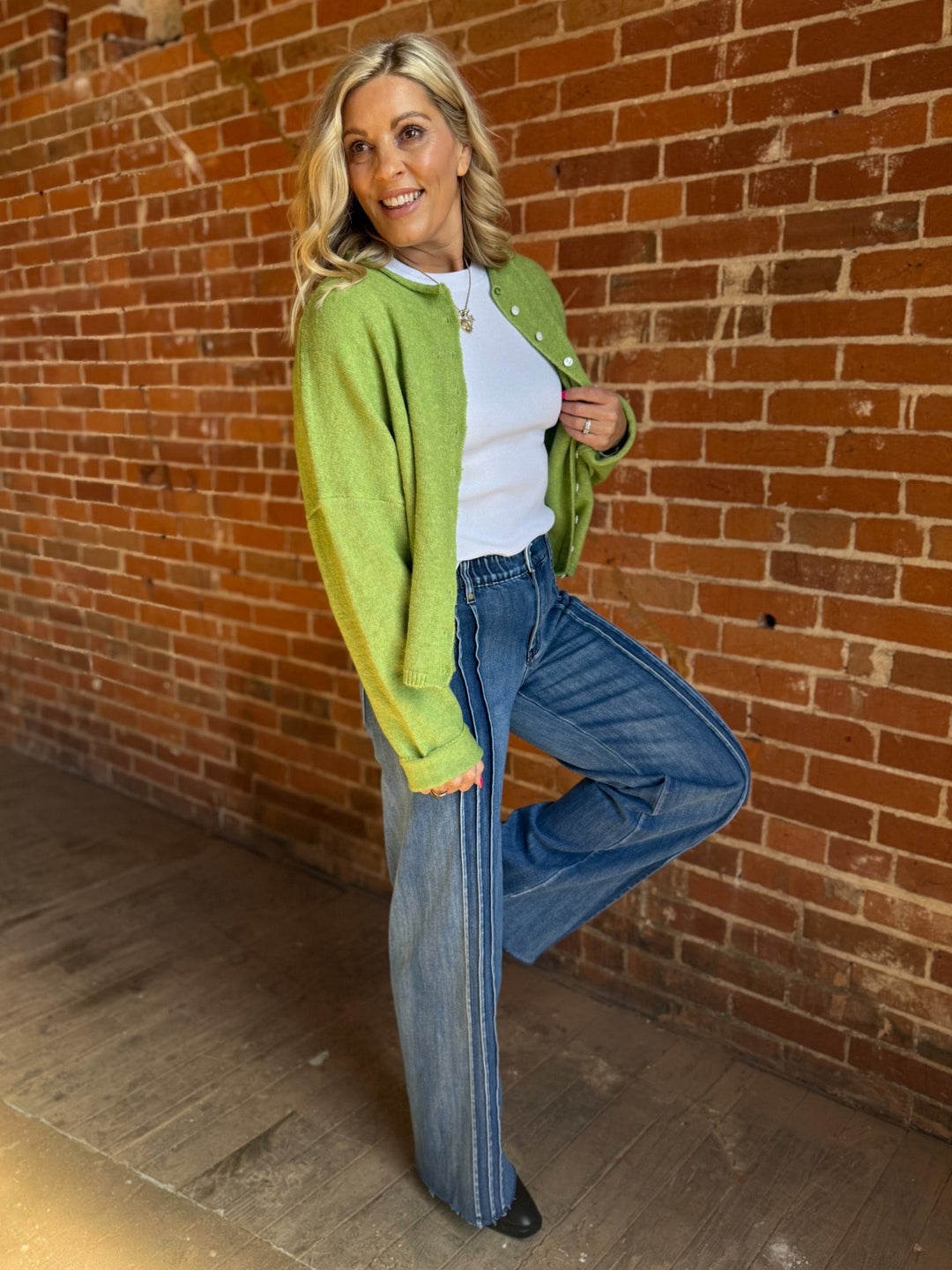 Polished Ease Button-Front Knit Cardigan, Avocado