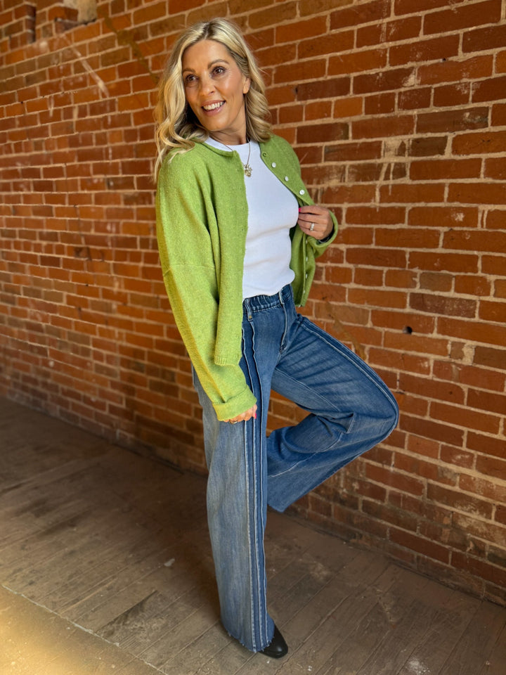 Polished Ease Button-Front Knit Cardigan, Avocado