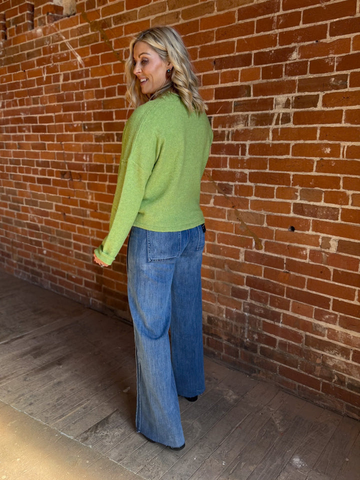 Polished Ease Button-Front Knit Cardigan, Avocado