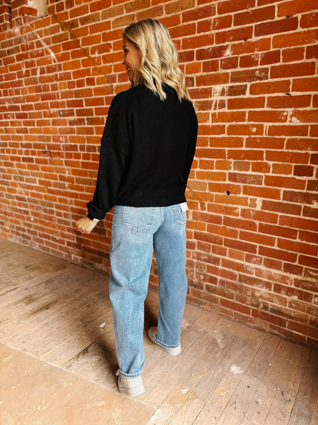 Polished Ease Button-Front Knit Cardigan, Black