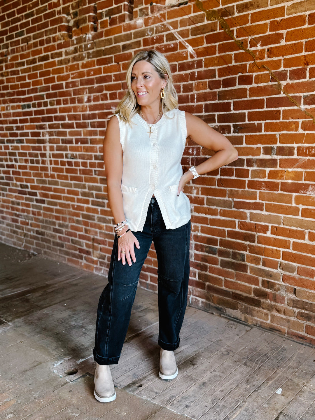 Polished Layers Knit Vest, Off White