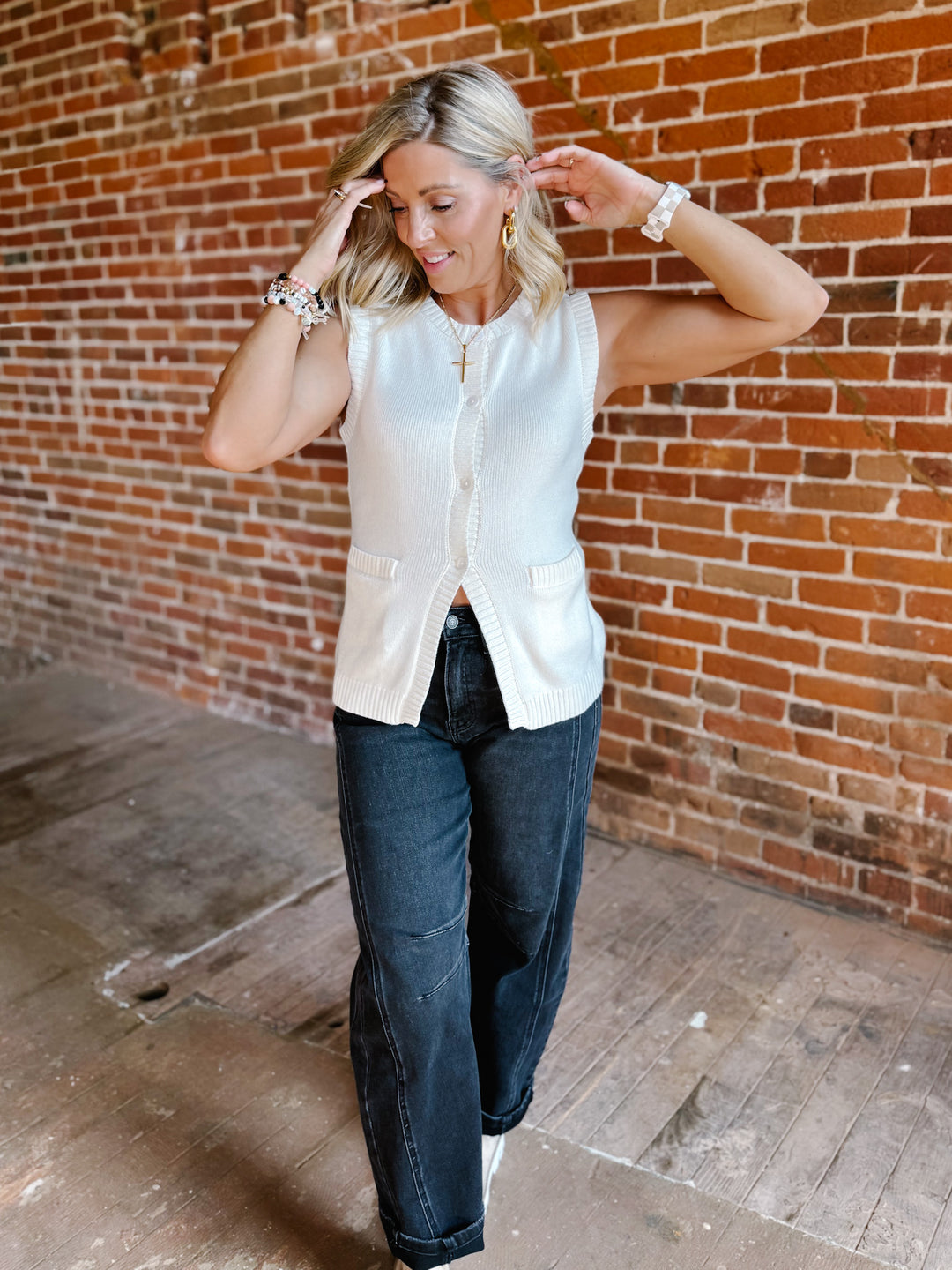 Polished Layers Knit Vest, Off White