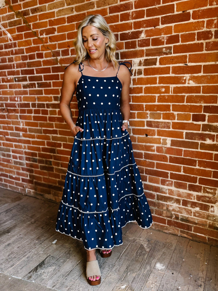 Polished Play Polka Dot Dress, Navy