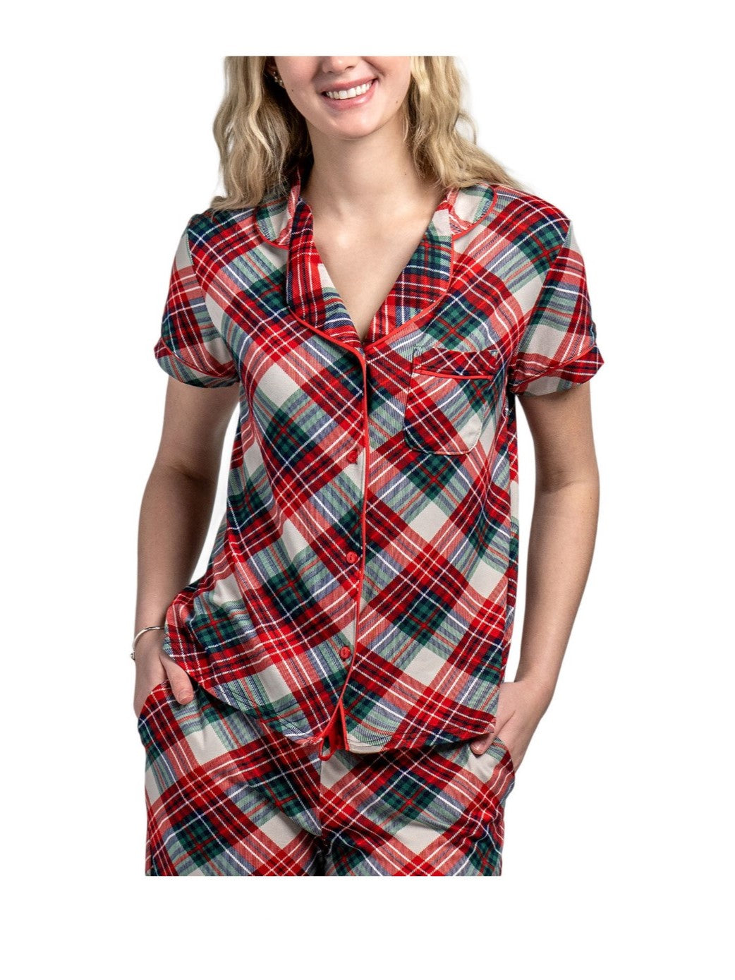 Prancers Plaid Lounge Top, Red/Green