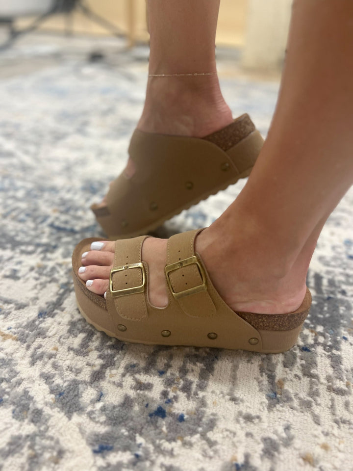 Pueblo Suede Platform Sandals, Tan