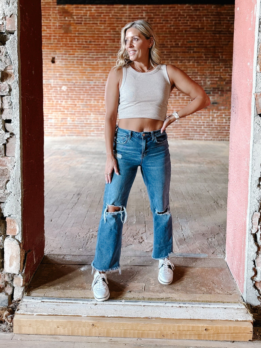 Punctual High Rise Wide Leg Jeans, Medium Wash