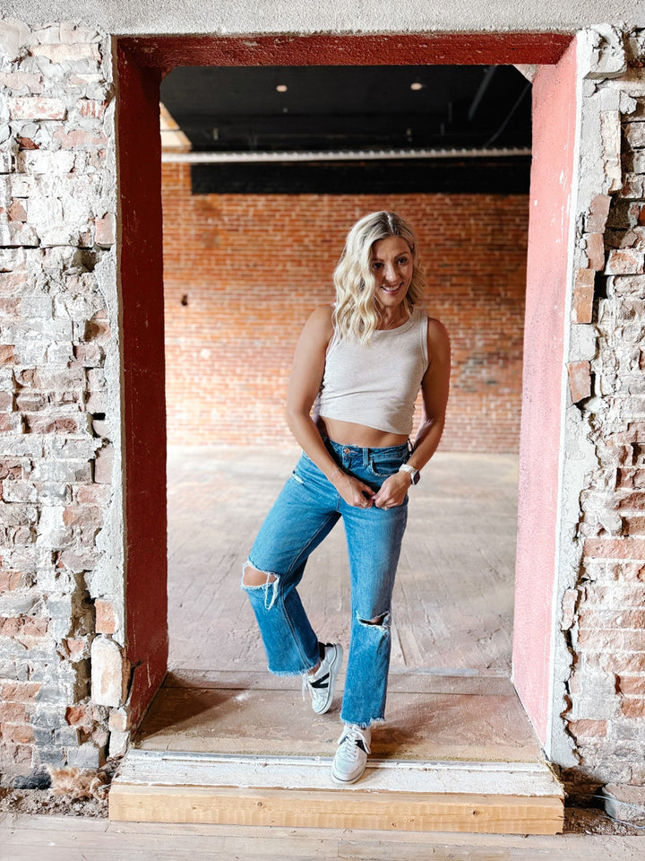 Punctual High Rise Wide Leg Jeans, Medium Wash