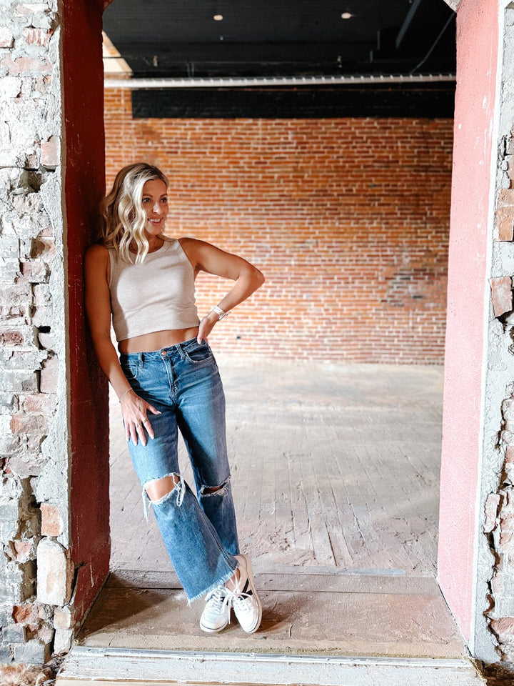 Punctual High Rise Wide Leg Jeans, Medium Wash