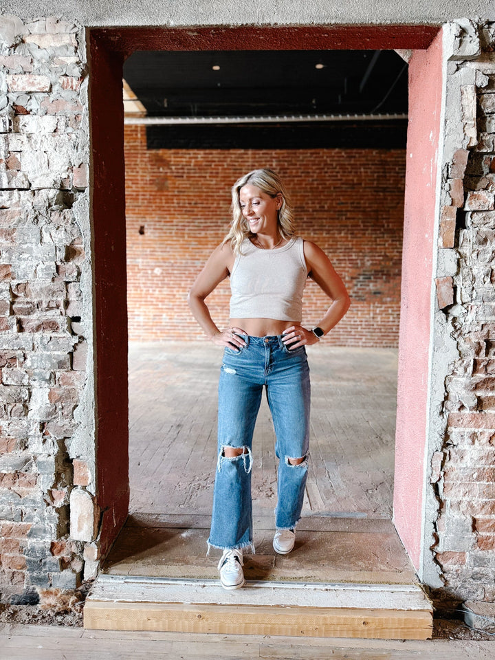 Punctual High Rise Wide Leg Jeans, Medium Wash