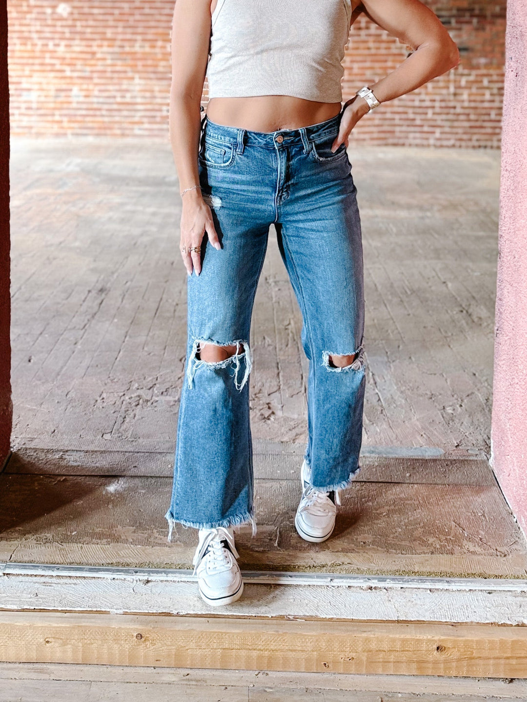 Punctual High Rise Wide Leg Jeans, Medium Wash