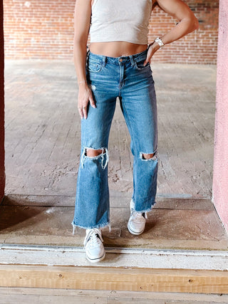 Punctual High Rise Wide Leg Jeans, Medium Wash