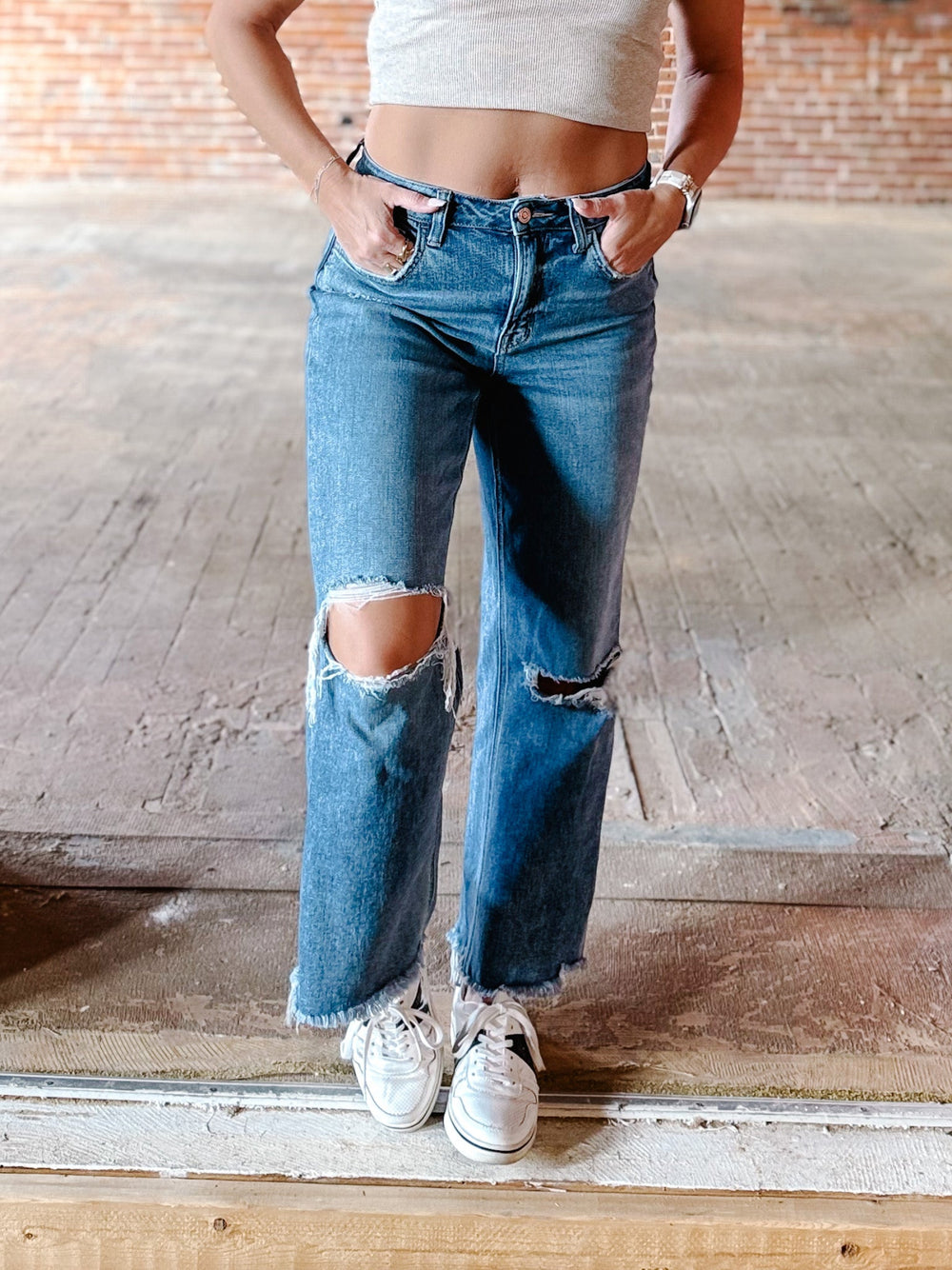 Punctual High Rise Wide Leg Jeans, Medium Wash