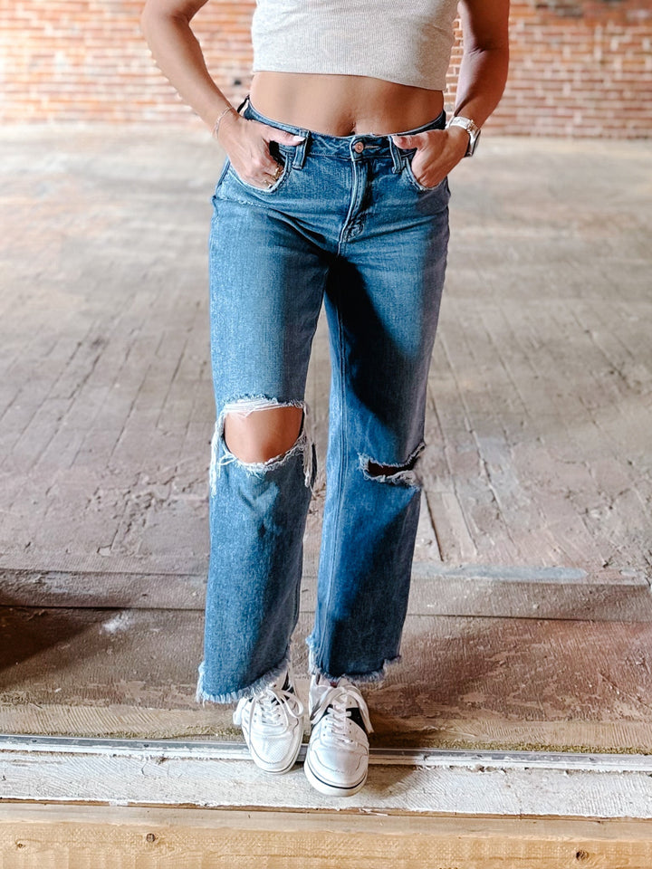 Punctual High Rise Wide Leg Jeans, Medium Wash