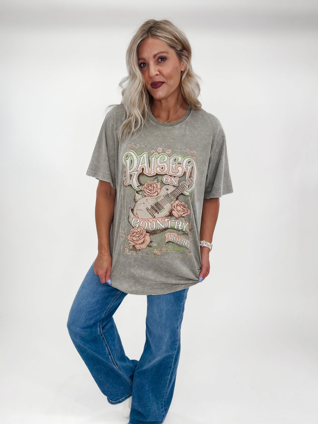 Raised On Country Music Oversized Graphic Tee