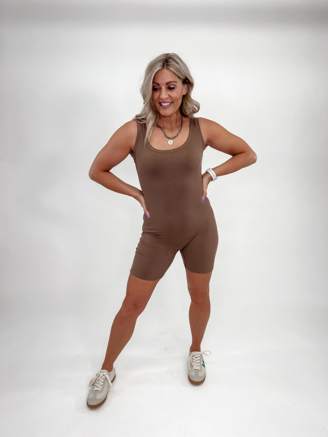 Ready For Anything Ribbed Romper, Mocha