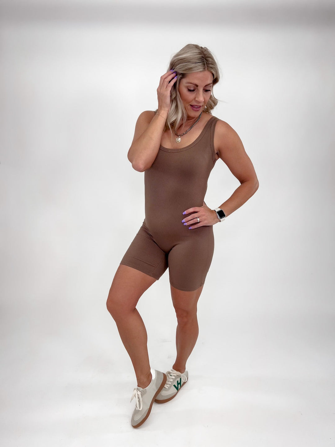 Ready For Anything Ribbed Romper, Mocha