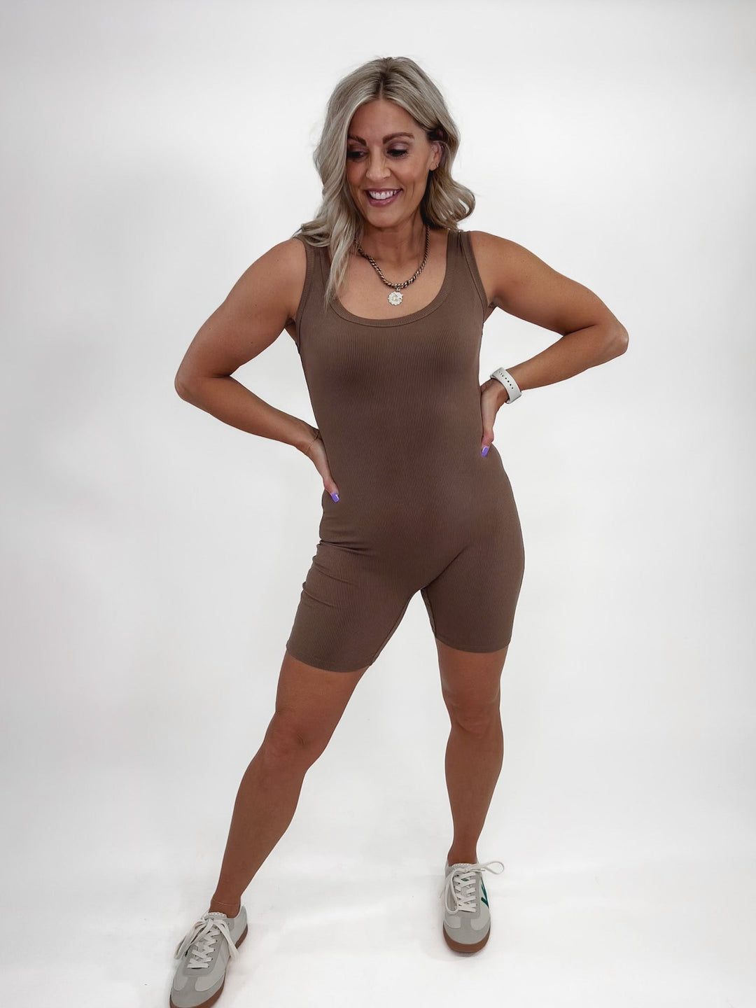 Ready For Anything Ribbed Romper, Mocha