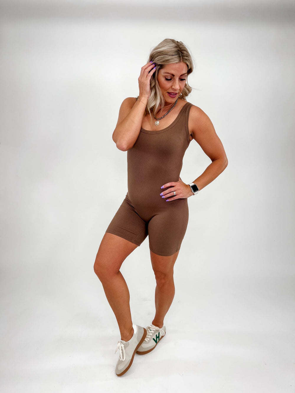 Ready For Anything Ribbed Romper, Mocha