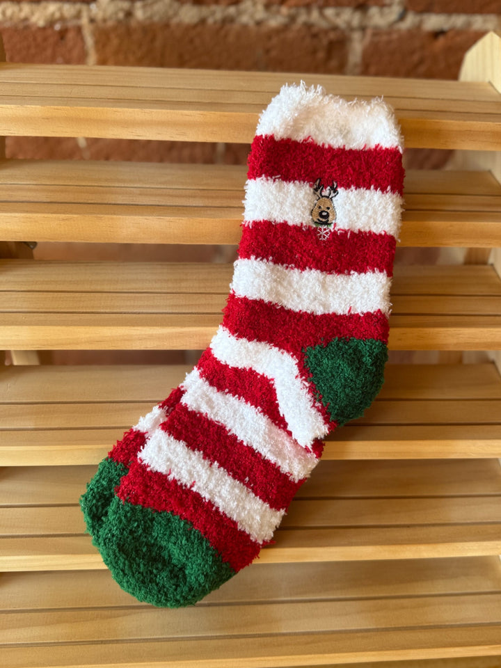 Red/White Stripe Reindeer Embroidered
