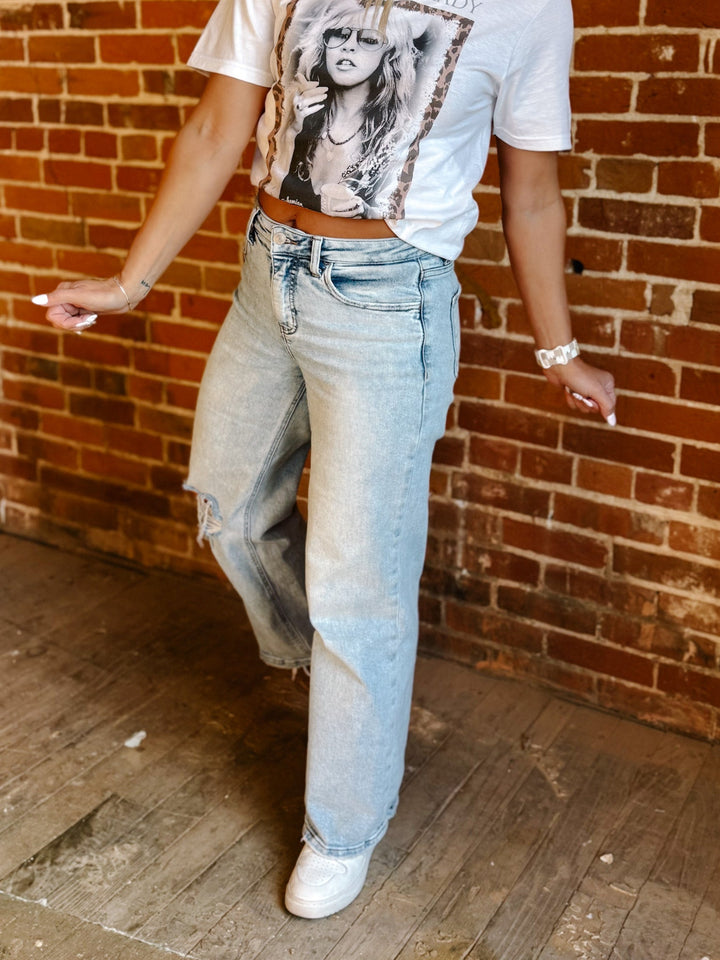 Rediscover High Rise Tummy Control Wide Leg Jeans, Light Wash