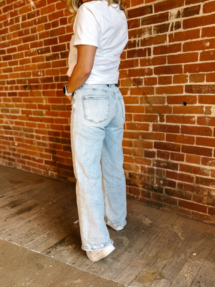 Rediscover High Rise Tummy Control Wide Leg Jeans, Light Wash