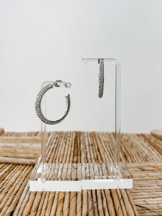 Rhinestone Hoop Earrings, Silver