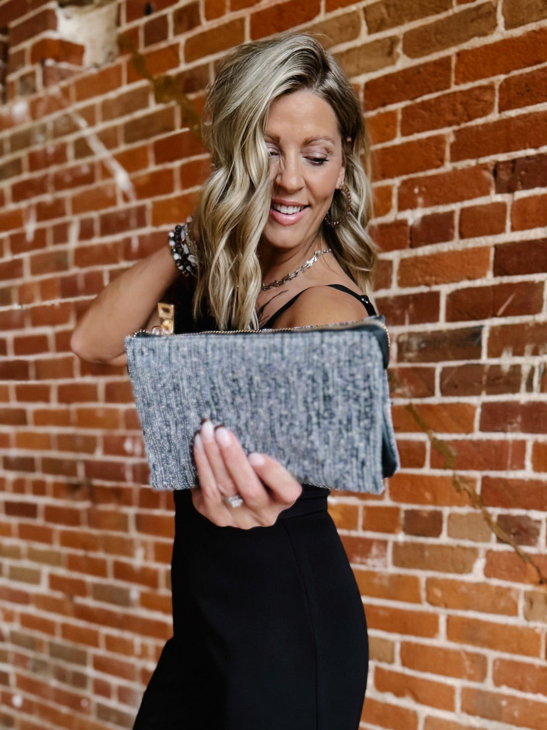 Riley Shimmer Stripe Crossbody, Silver/Black