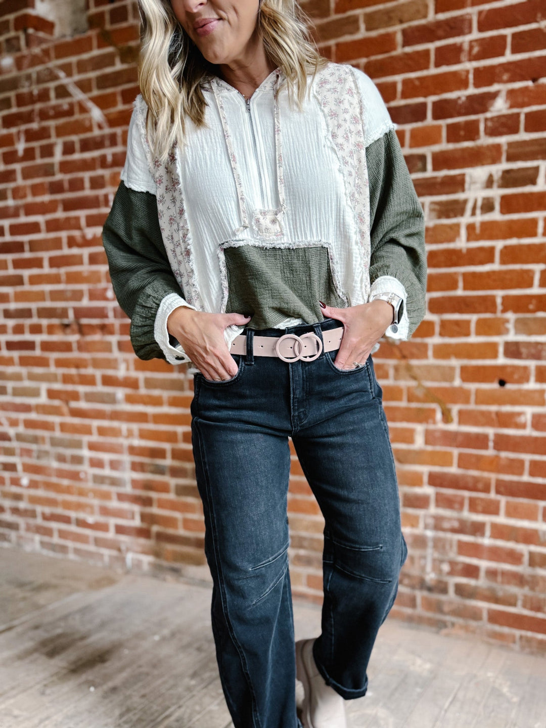 Round and Round Monochromatic Faux Leather Double Ring Belt, Taupe