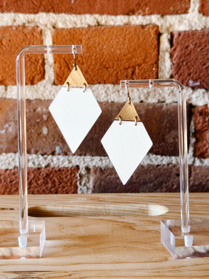 Rubber Coated Triangle Drop Earrings, White