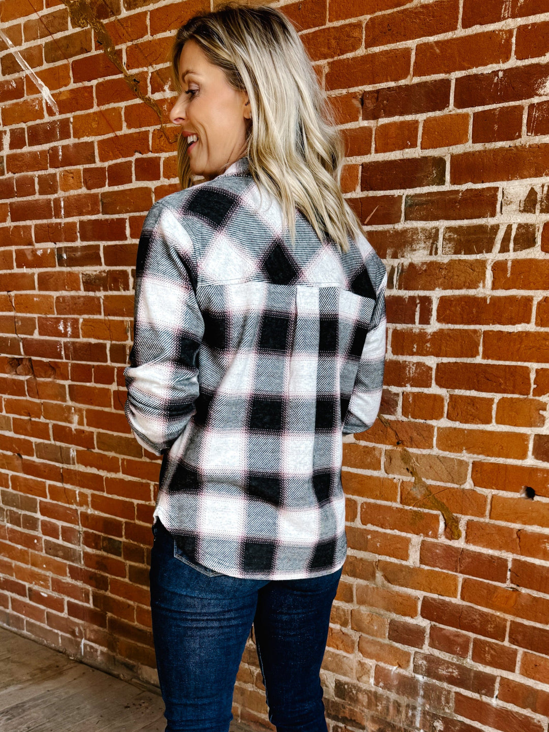 Saja Button Up Plaid Shirt, WhiteRoseBlack