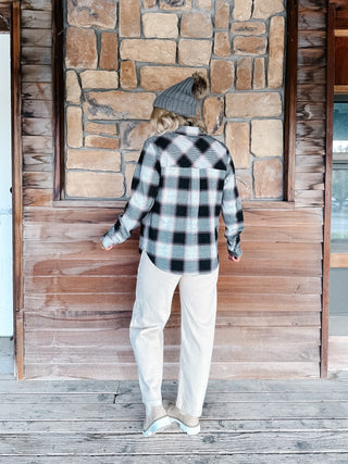 Saja Button Up Plaid Shirt, White/Rose/Black by Thread and Supply