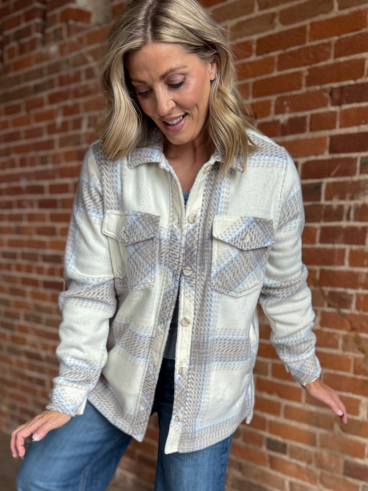 Santa Fe Fleece Plaid Jacket, IvoryBrown